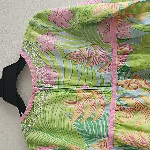 RARE Vintage Lilly Pulitzer Baby Girl Dress - Tropical Floral & Pink Trim Sz 6 M - Picture 10 of 13